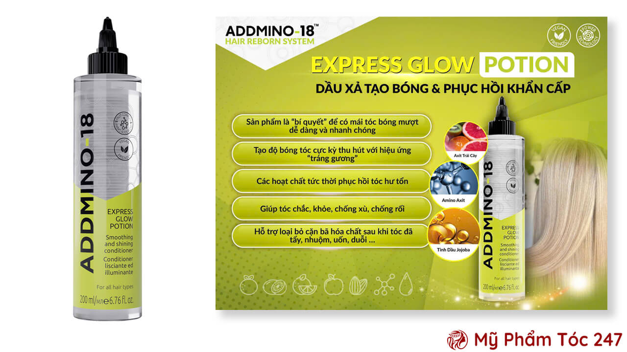 Tính Năng Của Dầu Xả ADDMINO-18 Express Glow Potion Phũ Bóng Và Phục Hồi Siêu Tốc